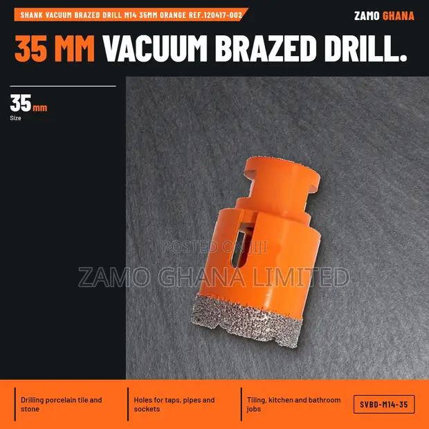 Shank Vacuum Brazed Drill M14 35mm Orange - 1
