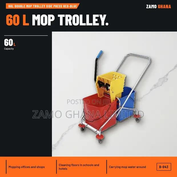 Topmop 60L Double Mop Trolley Side Press Red-Blue - B-043 - 1