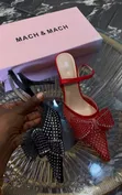 Mach & Mach Pearl Bow Satin Heels - 2