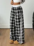 Unisex Black & White Plaid Wide Leg Cargo Pants - 2