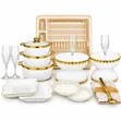Elegant White and Gold Dinner Set with Dish Rack - 1