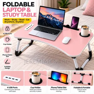 Foldable Laptop and Study Table with 4 USB Ports
