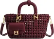 Luxury Woven Handbag Set - Silver & Burgundy - 1