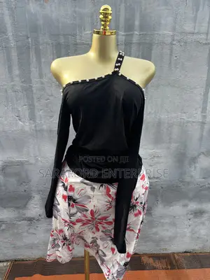 Black Long Sleeve Top & Skirt Set