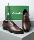 Clarks Brown Leather Oxford Shoes - 4
