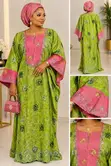 Beautiful Green & Pink Embroidered Boubou Fabric - 2