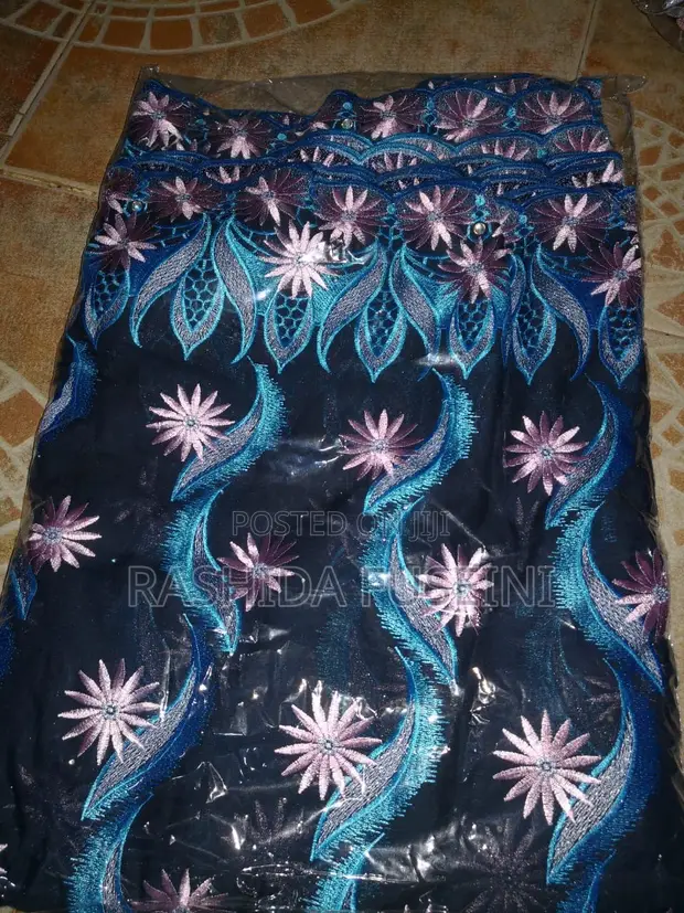 Luxury Navy Blue & Pink Floral Shada Lace - 5 Yards - 1