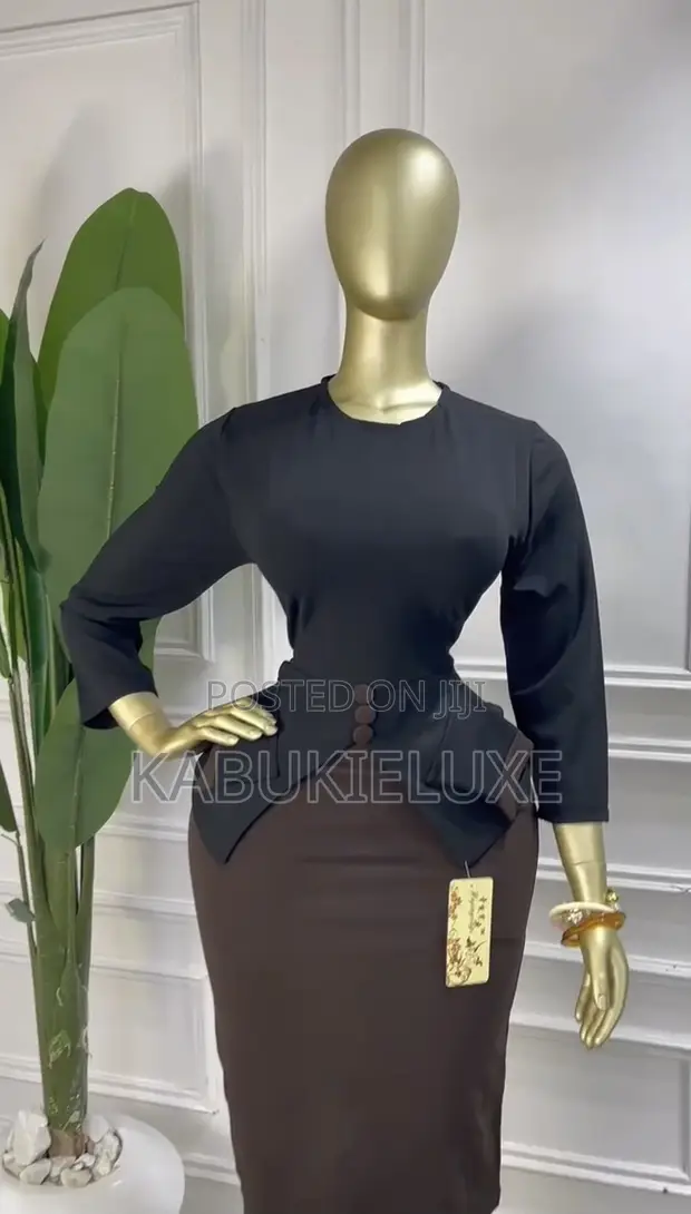 KabukieLuxe Black and Brown Peplum Office Dress - 1