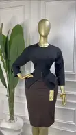 KabukieLuxe Black and Brown Peplum Office Dress - 2