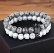Golden Tiger's Eye & Howlite Crown Luxury Bracelet Set - 2