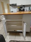 Kitchen Island Cabinet with White Finish and Wooden Countertop - 3