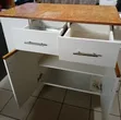 Kitchen Island Cabinet with White Finish and Wooden Countertop - 4