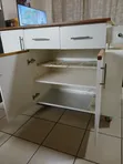 Kitchen Island Cabinet with White Finish and Wooden Countertop - 5