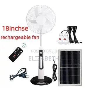 18-Inch Rechargeable Fan with Solar and Bulbs