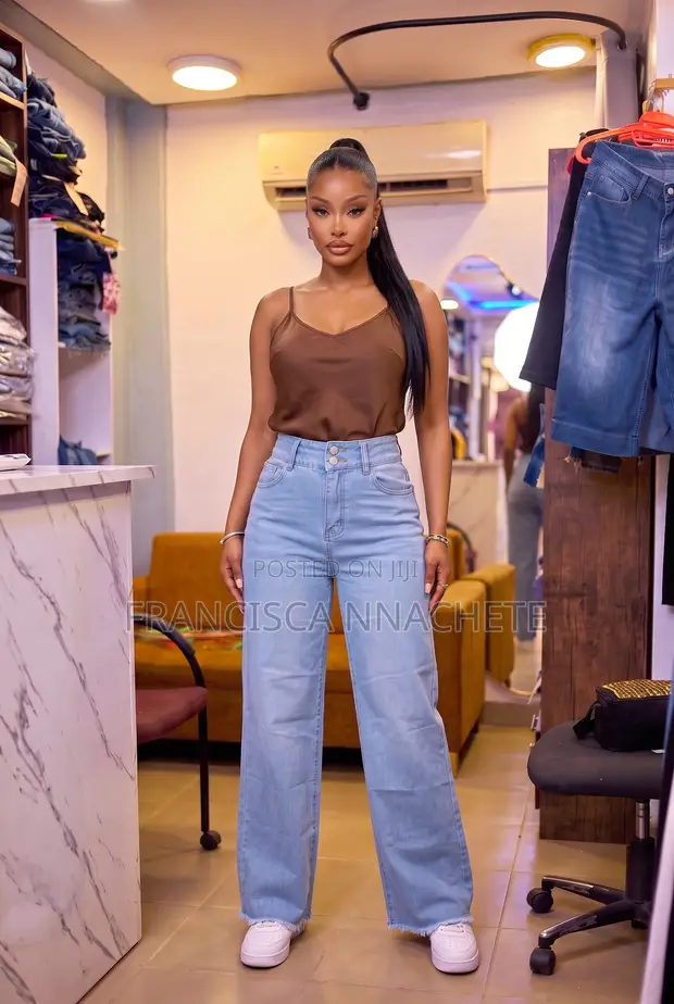 Women's Wide-Leg Boyfriend Jeans - Blue - 1