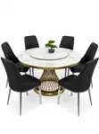 Luxury 6 Seater Round White Marble Dining Table - 2