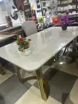 6-Seater White Marble Stainless Leg Dining Table With Chairs - 3