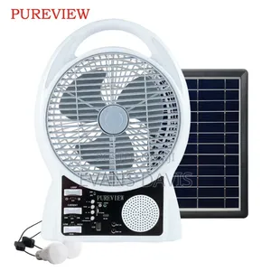 Rechargeable Solar Fan with Radio & Bulbs - 8 Inch