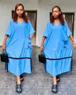 Short Bubu Gown - Blue Adire Silk - 2