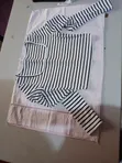 White Striped Long Sleeve Cropped Top - 2