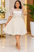 Ace Couture Elegant Cream Floral Lace Party Dress - XL - 1