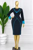 Elegant Navy Blue Corporate Midi Dress with Turquoise Trimming - 2