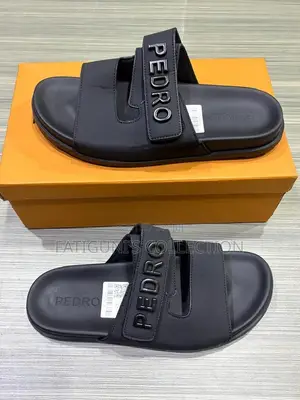 Pedro Men's Black Leather Slides - Size 46