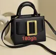 Structured Buckle Handbag - Black Genuine Leather - 2