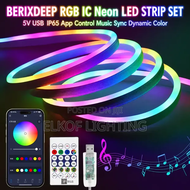5m High-Quality Smart Music Sync RGB Neon Strip Light (Waterproof) - 1