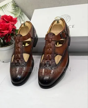 Versace Men's Leather Sandals - Brown, Sizes 39-46
