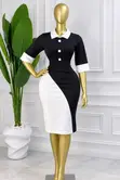 Classy Black and White Colour-Block Office Dress - 1