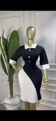 Classy Black and White Colour-Block Office Dress - 2