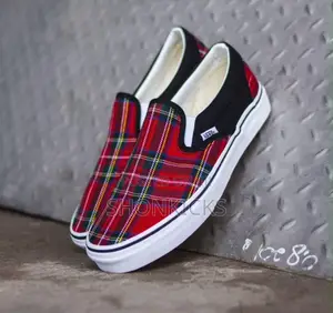 Vans Slip-On Red Plaid Sneakers