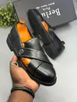 Luxury Berluti Men's Cross-Leather Sandals - Black - 1