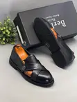 Luxury Berluti Men's Cross-Leather Sandals - Black - 2
