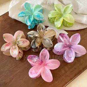 Marble Design Plumeria Flower Claw Clip