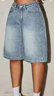High-Waisted Knee-Length Baggy Denim Bermuda Shorts (Jorts) - 3