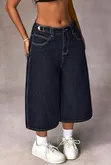 High-Waisted Knee-Length Baggy Denim Bermuda Shorts (Jorts) - 4