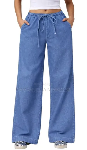 Wide-Leg Elastic-Waist Denim Jeans
