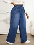 Wide-Leg Elastic-Waist Denim Jeans - 3