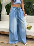 Wide-Leg Elastic-Waist Denim Jeans - 5