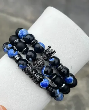 Luxury Men's 3-Piece Gemstone Crown Bracelet Set