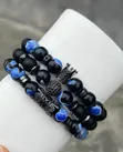 Luxury Men's 3-Piece Gemstone Crown Bracelet Set - 1