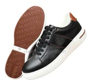 Men's Black Casual Leather Sneakers with White Sole