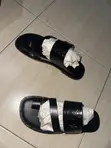 Black Double Strap Leather Sandals for Men - 1