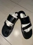Black Double Strap Leather Sandals for Men - 2
