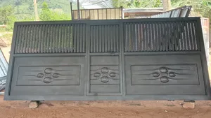Modern Black Steel Gate with Decorative Design
