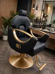 Salon Chair - Black Leather with Gold Base - 2