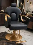 Salon Chair - Black Leather with Gold Base - 3