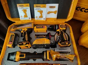 INGCO Cordless 1200W Angle Grinder, Impact Drill & Wrench Set